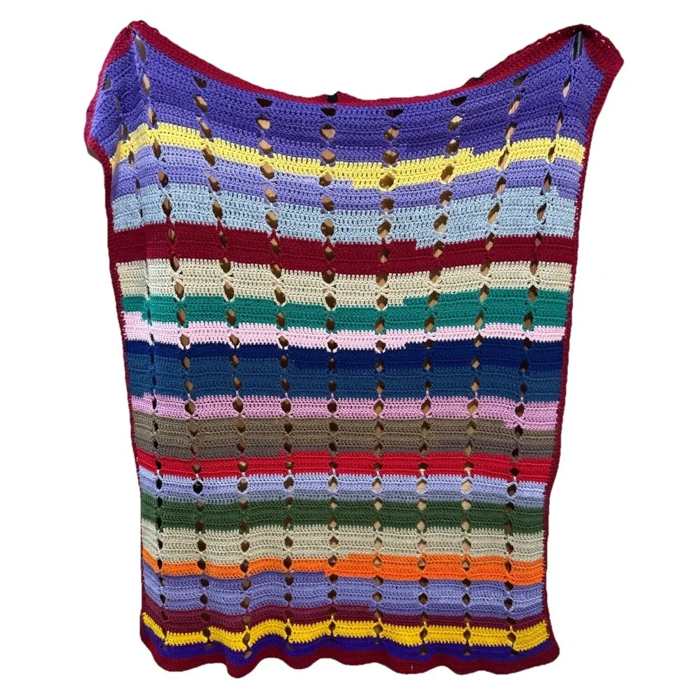 Vintage Handmade Crochet Grandma Afghan Blanket Multi Color‎ (52x38) EUC